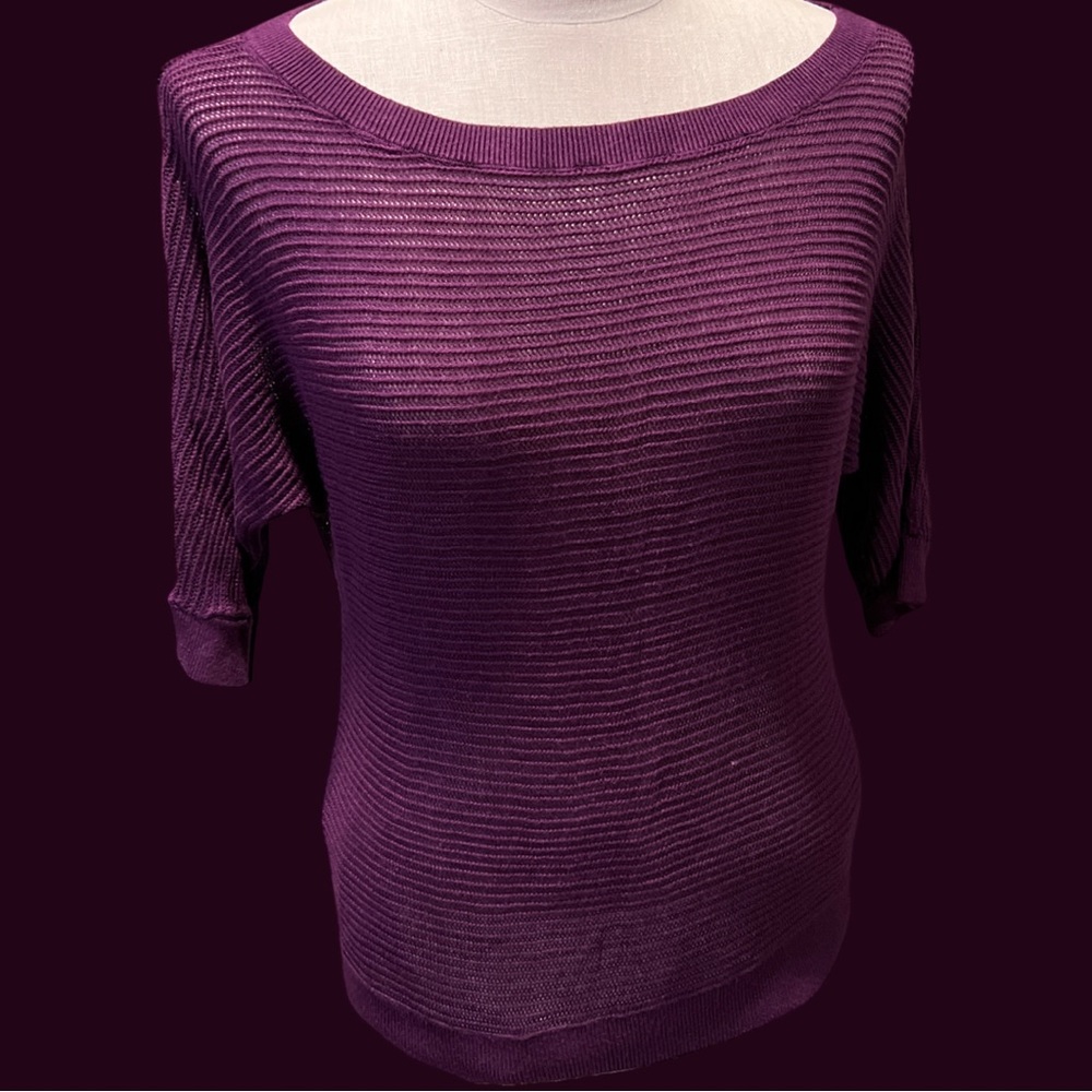 Express SM Dolman Plum Maroon mesh sheer off shoulder knit